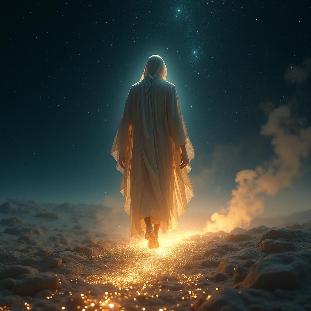 Ethereal Figure's Journey Through Time and Space