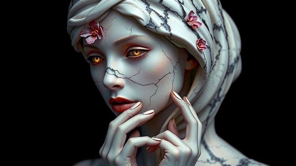 Goddess Emerging from Marble in a Whimsical, Elysian Aesthet...