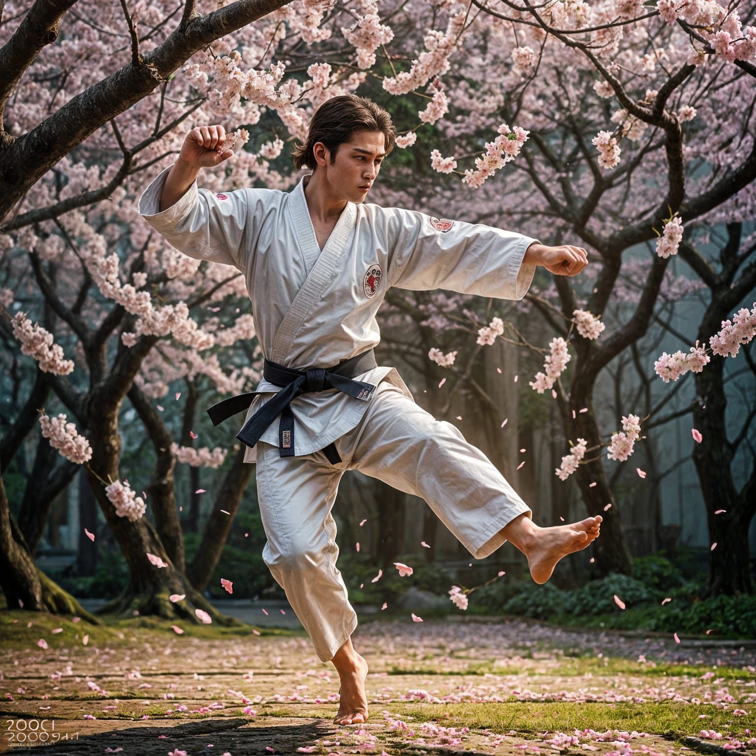 Karate Master's Flying Kick in Hyperrealism