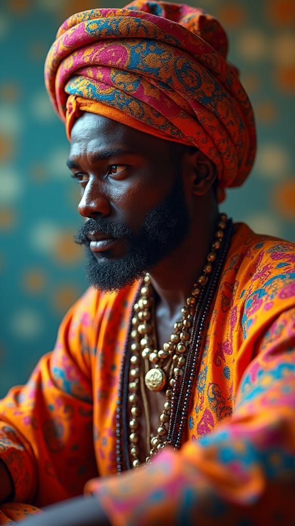 Elegant Portrait with Dynamic Lighting and Intricate Pattern...