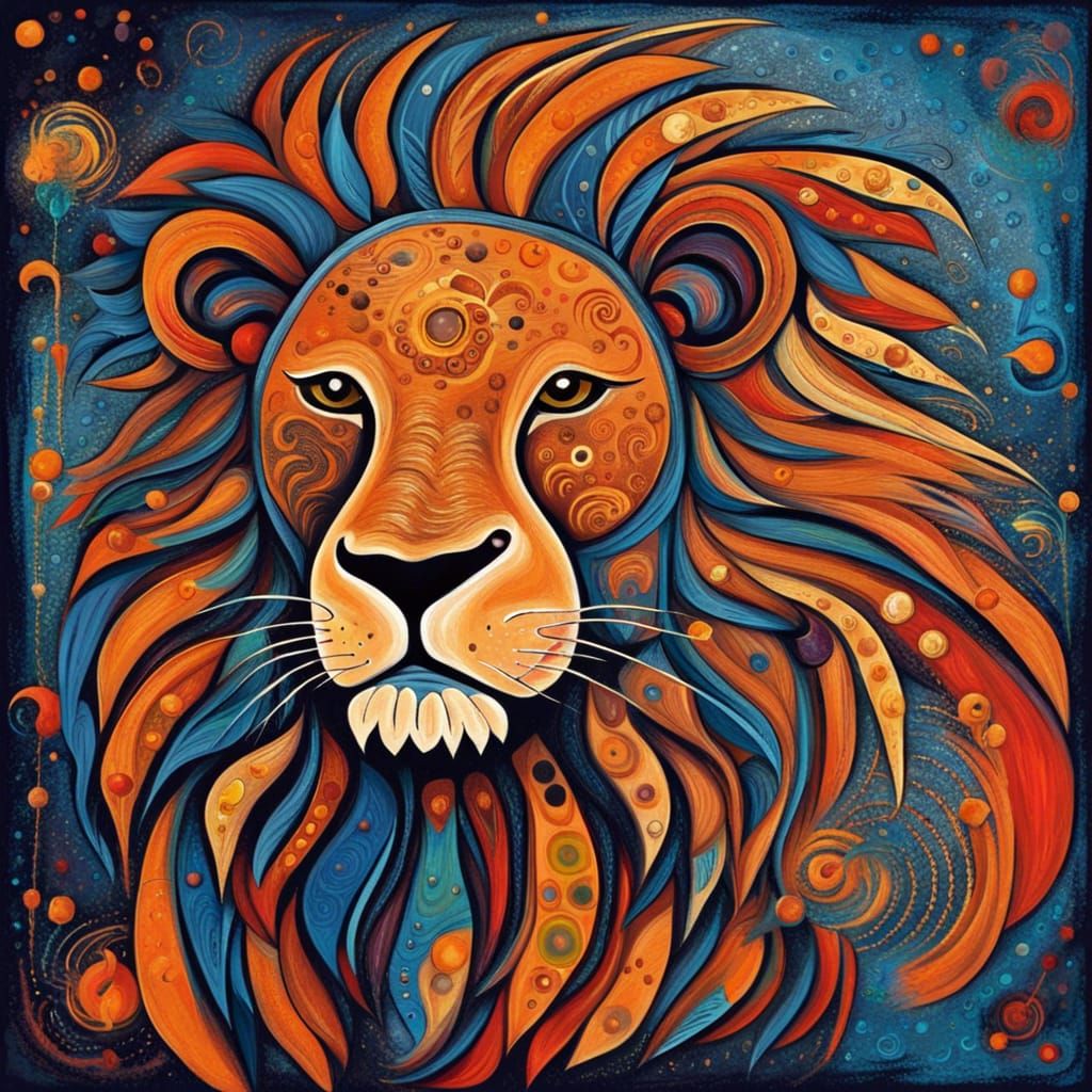 Abstract Zodiac Lion in Complementary Colors
