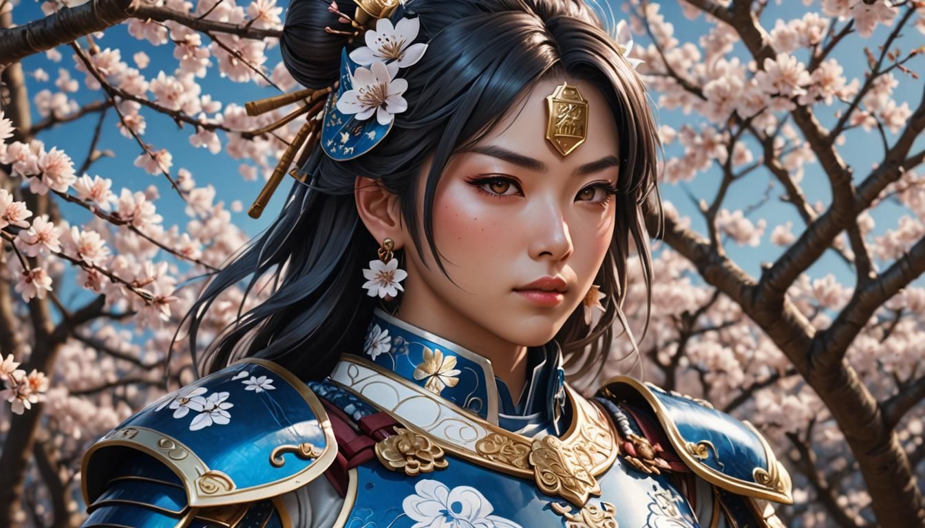 Anime Samurai Warrior in Gleaming Armor, 3D Art