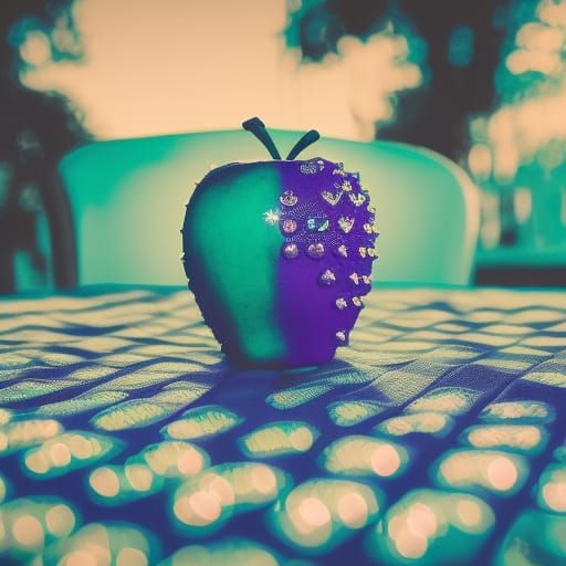 Diamond Apple on Teal Cloth: High-Resolution Photography