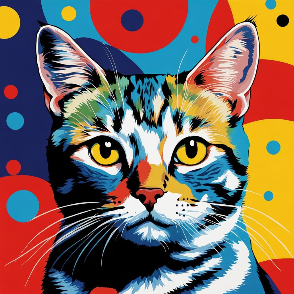 Bold Pop Art Cat Portrait in Vibrant Colors
