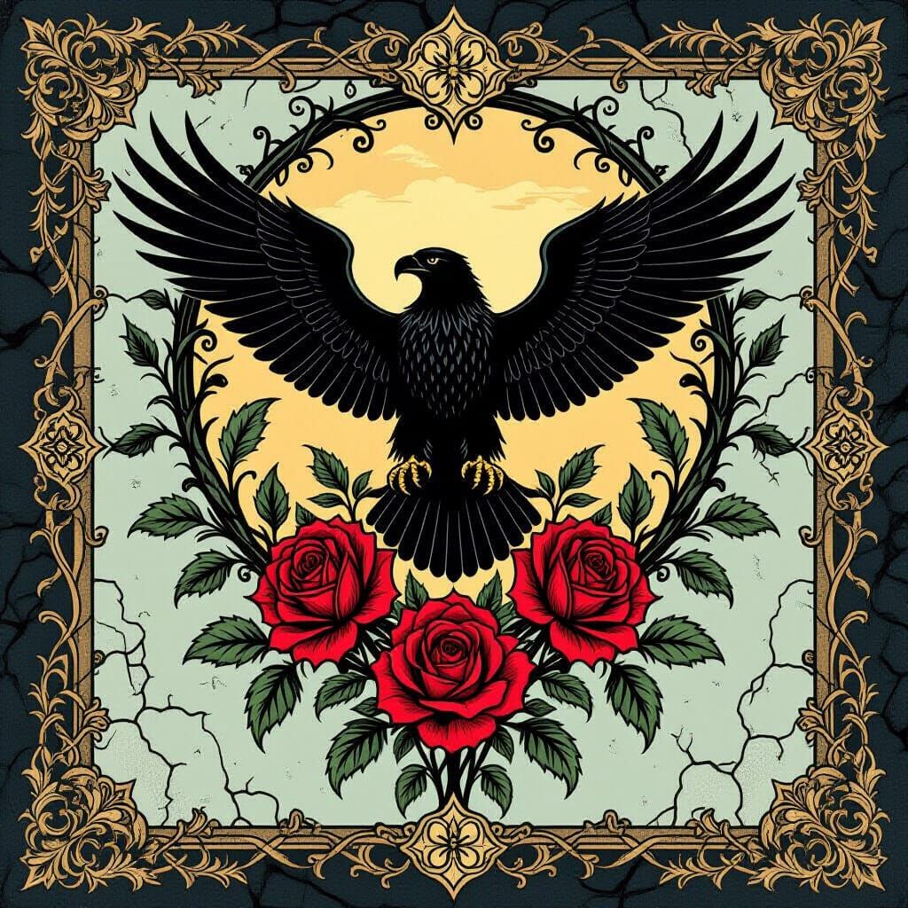 Gothic Family Crest with Eagle and Roses