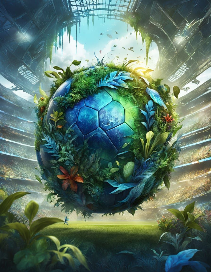 Football with Delicate Plants in Watercolor Splash Art