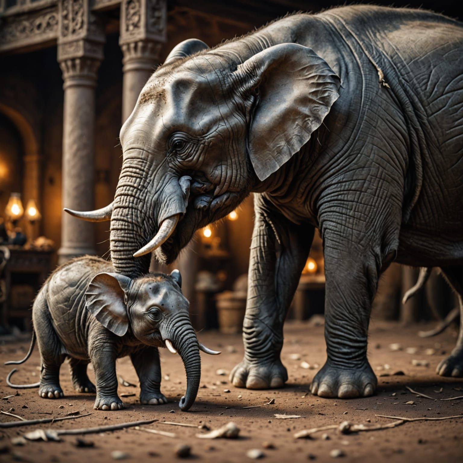 Hyperrealistic Giant Mouse and Tiny Elephant