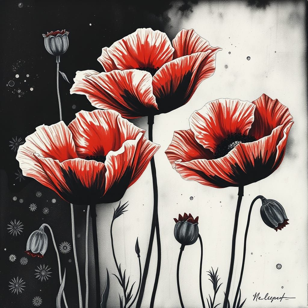 Ethereal Poppies in Surreal Dreamscape, Inspired by Paul Kle...
