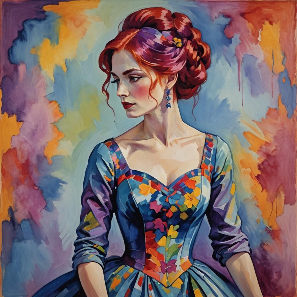 Lady with Red-Violet Hair, Fauvism Style