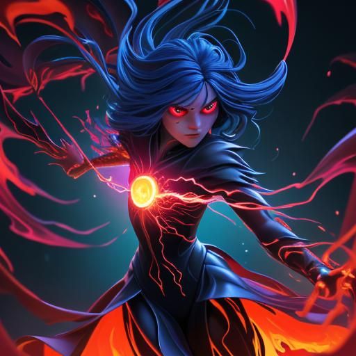 Woman Battles Dark Molecular Realm in Fauvist Style