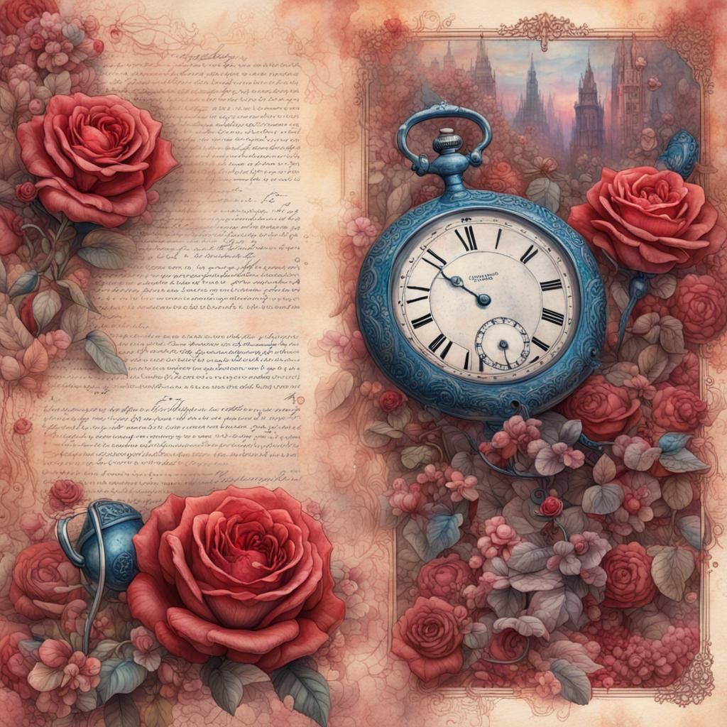 Vintage Rose and Music Collage with Watercolor Filter