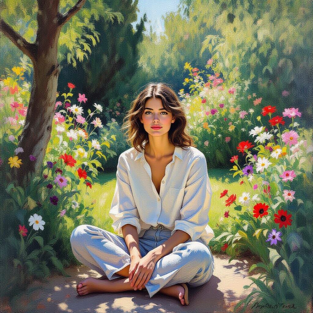 Secluded Garden Scene in Impressionist Style