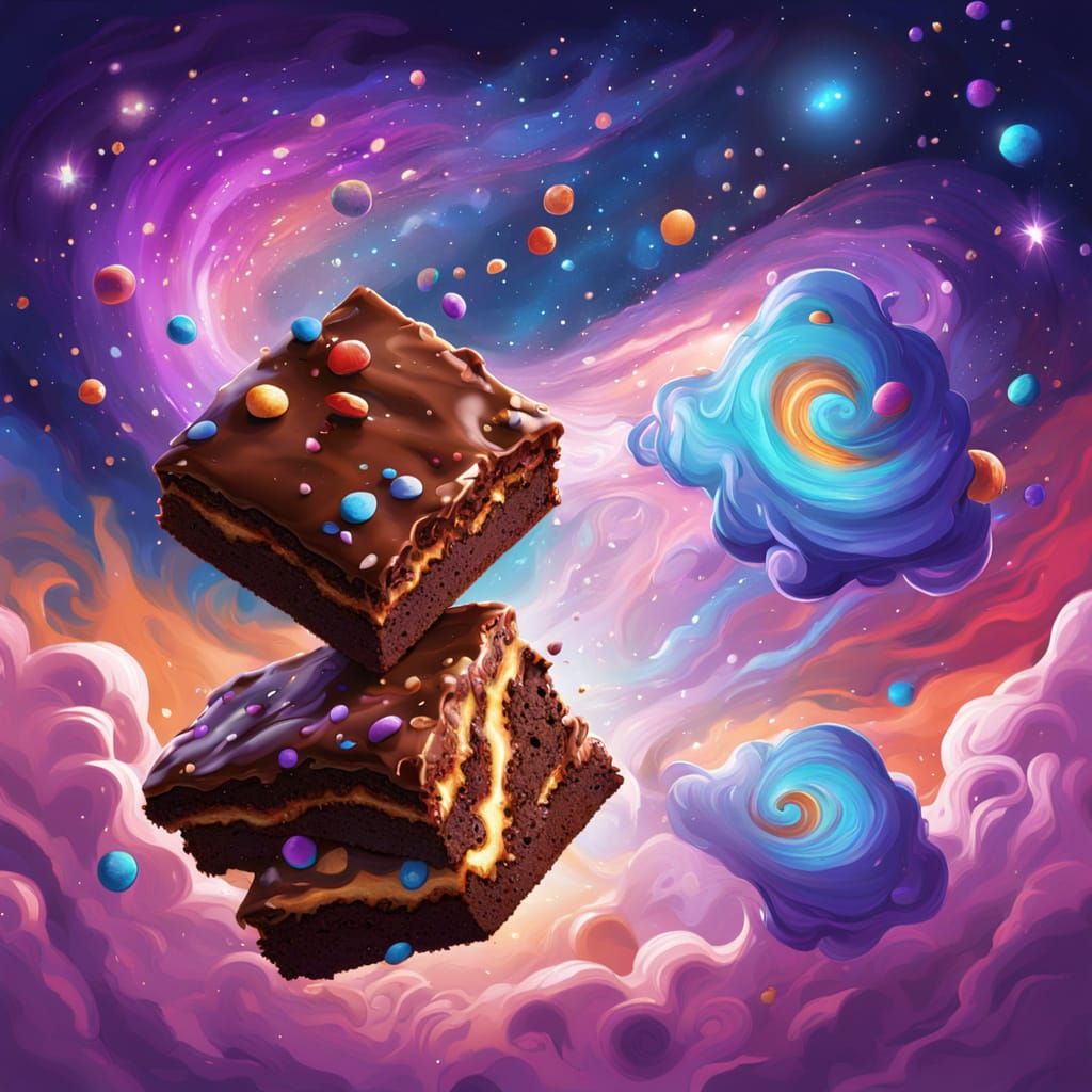 Brownie and Galaxy Kissing in Vibrant Digital Art