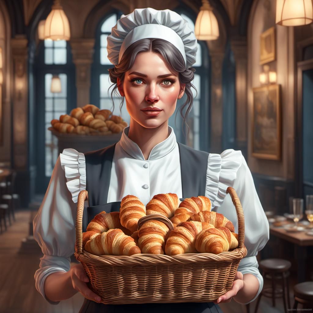 European Maid with Croissants: Concept Art Portrait