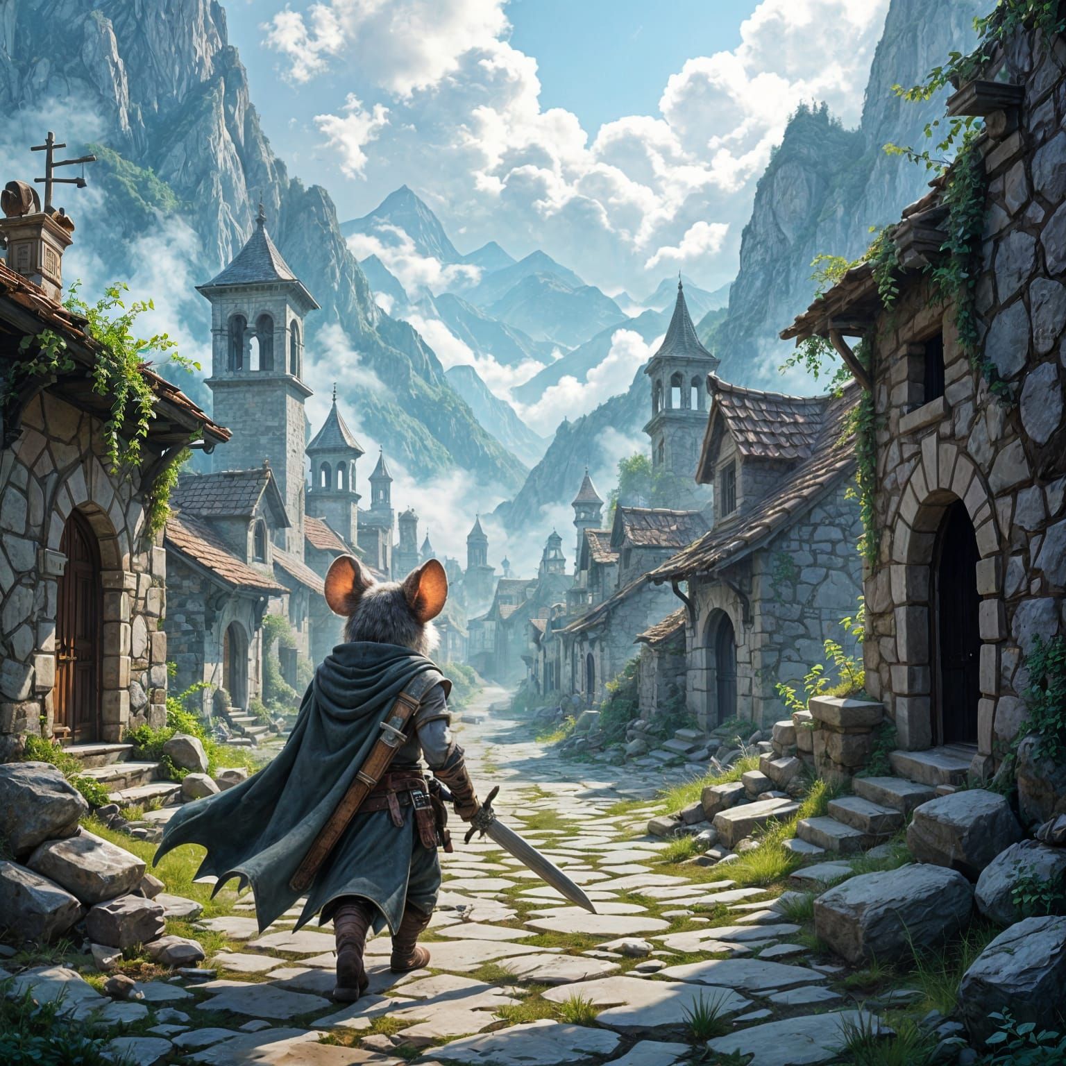 Mouse Adventurer Explores Abandoned Mountain City Ruins