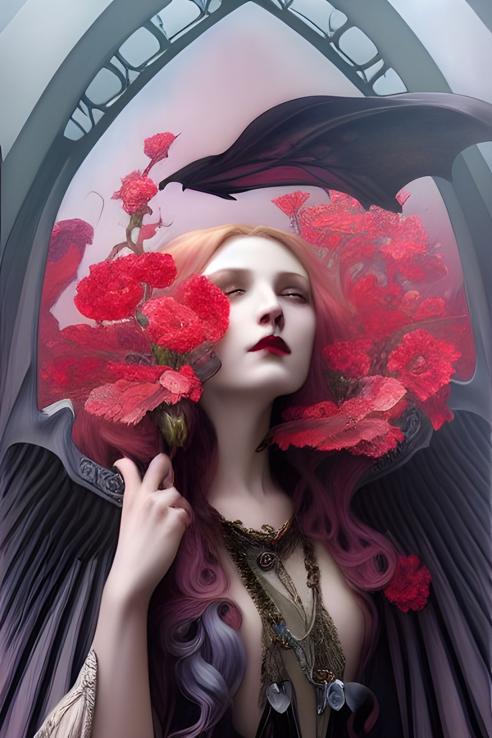 Vampire Goddess Portrait in Art Nouveau Style