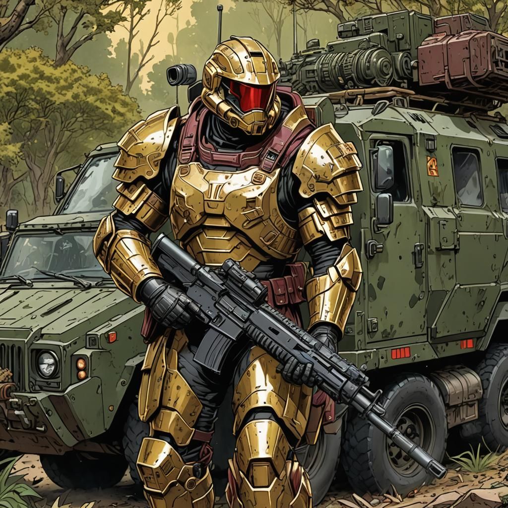 Sci-Fi Army Knight in Comic Book Style