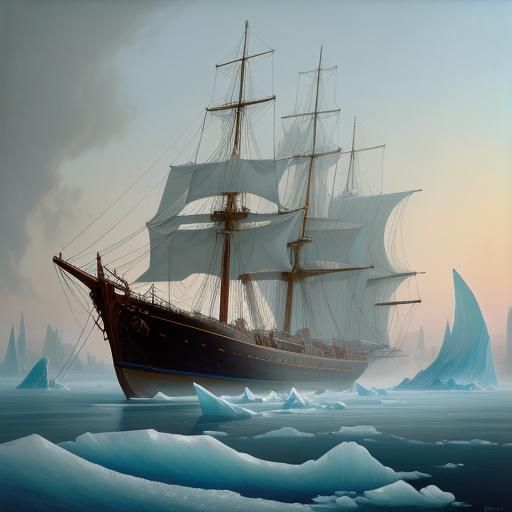 Vibrant Iceboat on Frozen Sea: Hyper-Realistic Concept Art