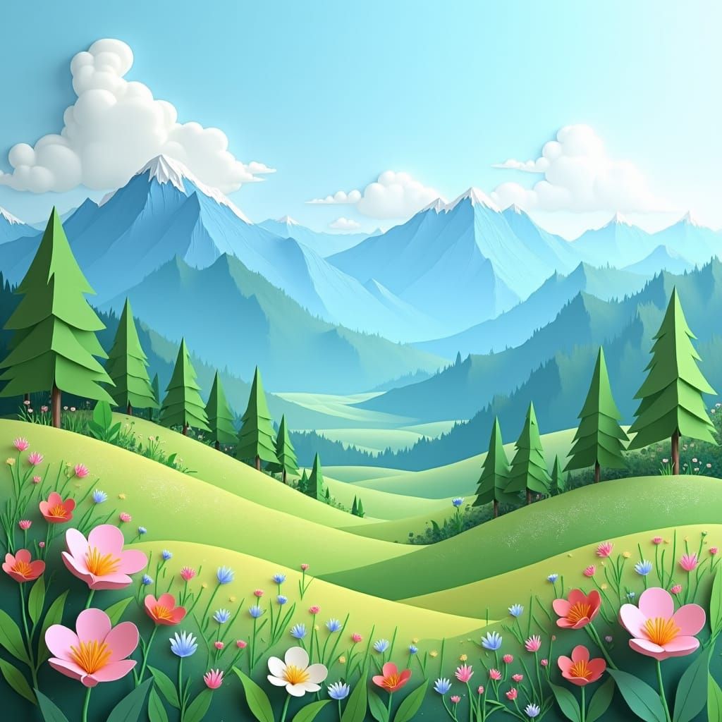 Serene Swiss Landscape as Origami Papercraft