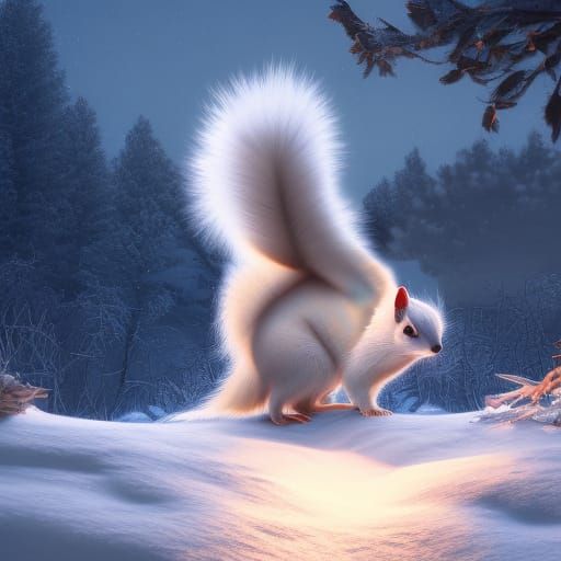 Arctic Squirrel in Winter Moonlight: Detailed Matte Painting