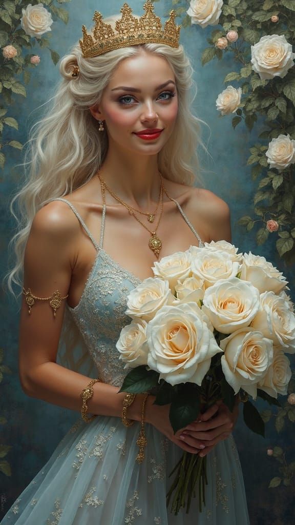 Sensual Queen with Rose Crown in Hyperrealistic Style
