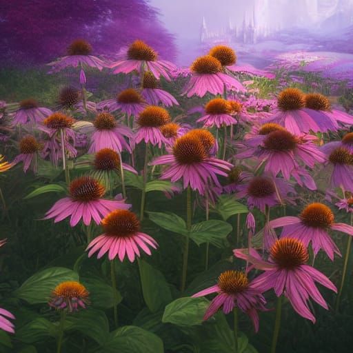 Detailed Echinacea Flower in Fantasy Concept Art