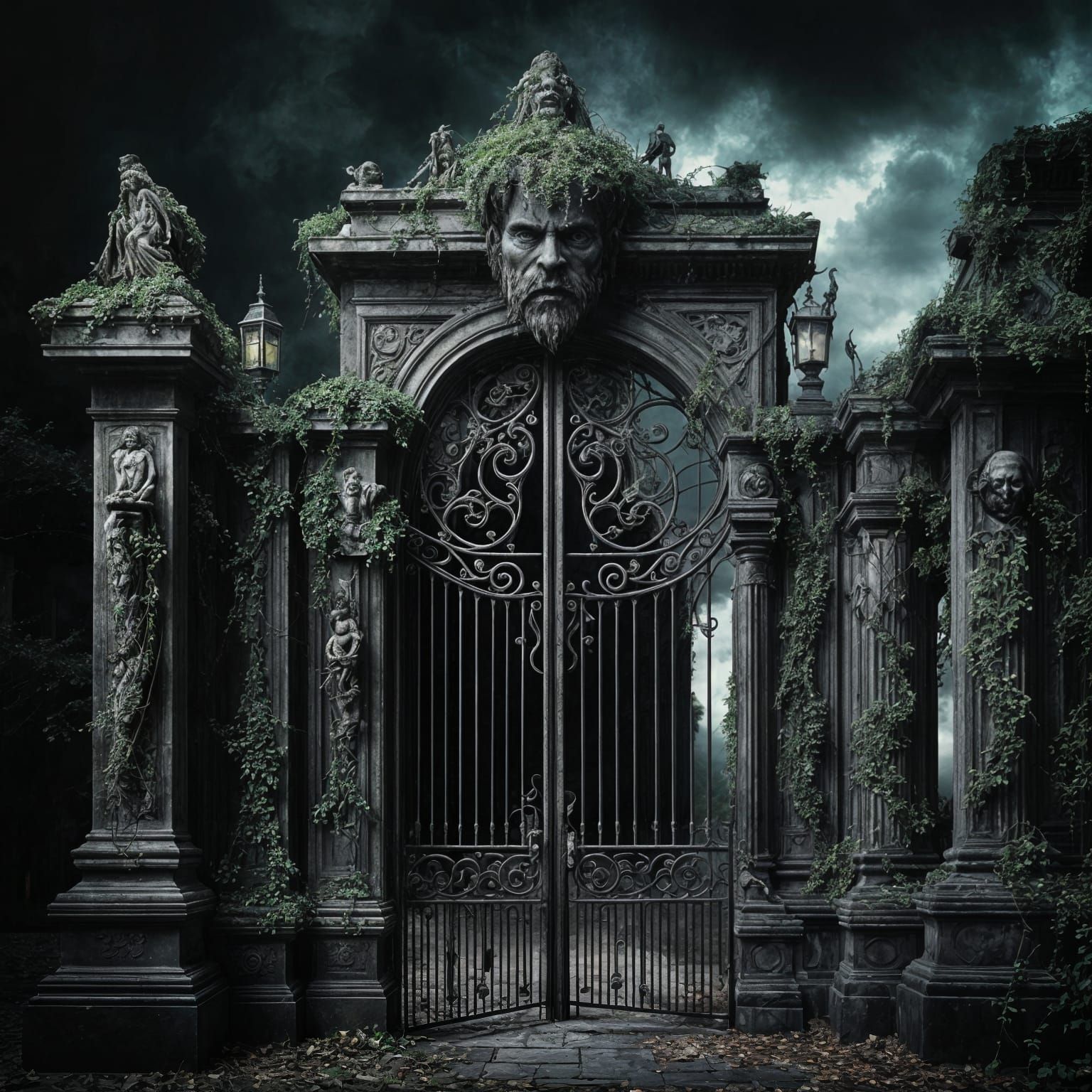 Colossal Gate to the Underworld in Dark Surrealism