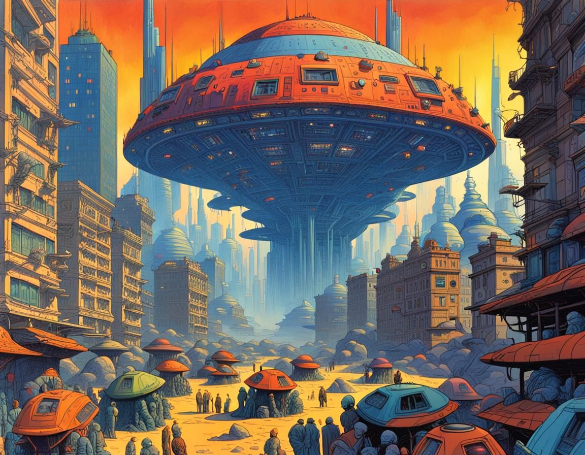 Mecha Robot Wars: Alien Invasion in Moebius Style