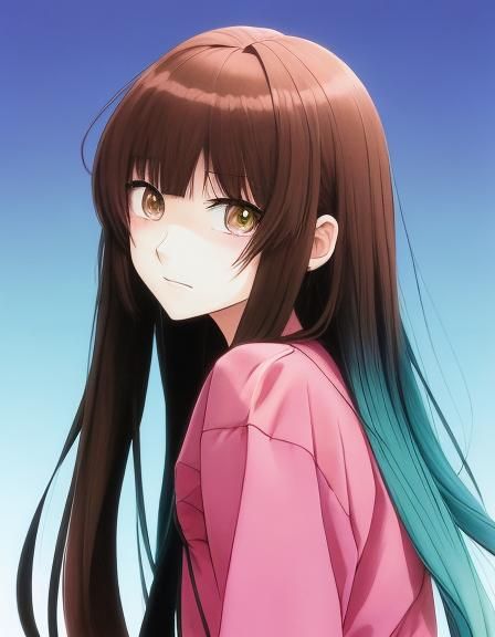 Girl in Pink Dress Eating Sandwich: Anime Digital Art