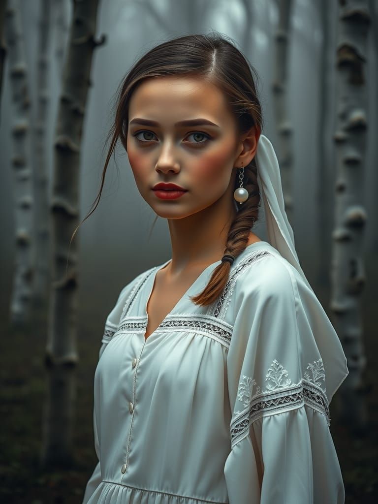 Serene Woman in Misty Forest, Dutch Golden Age Style