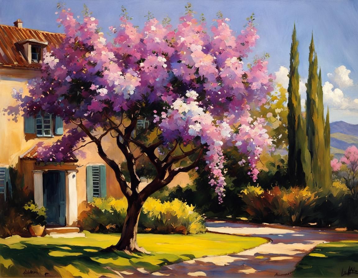Jacaranda Trees at Countryside Cottage Painting