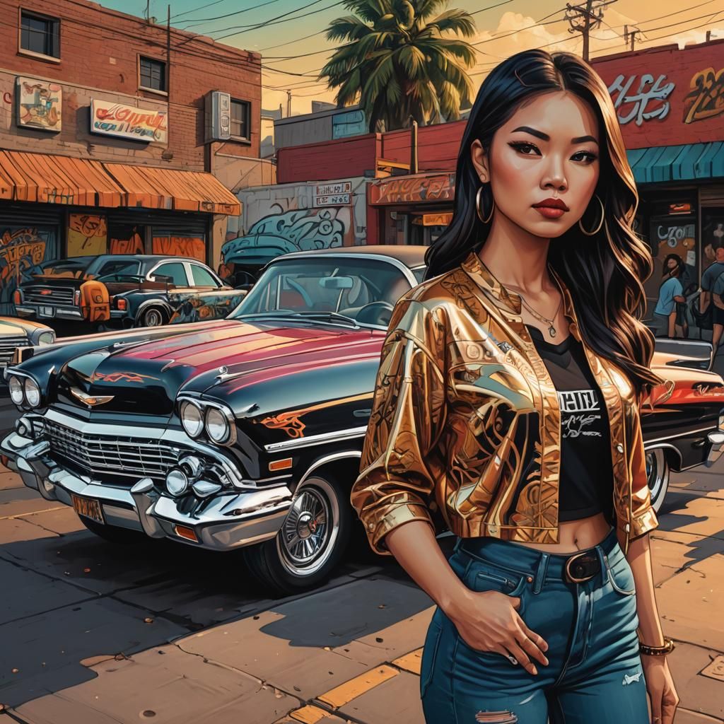 Chevrolet Impala Lowrider Art with Asian Woman