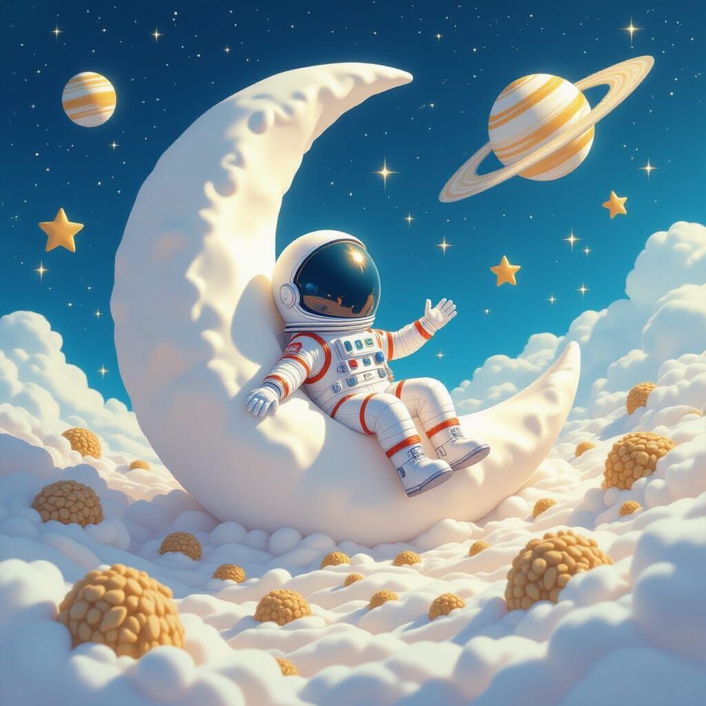 Marshmallow Moon in Cereal Galaxy Dreamscape