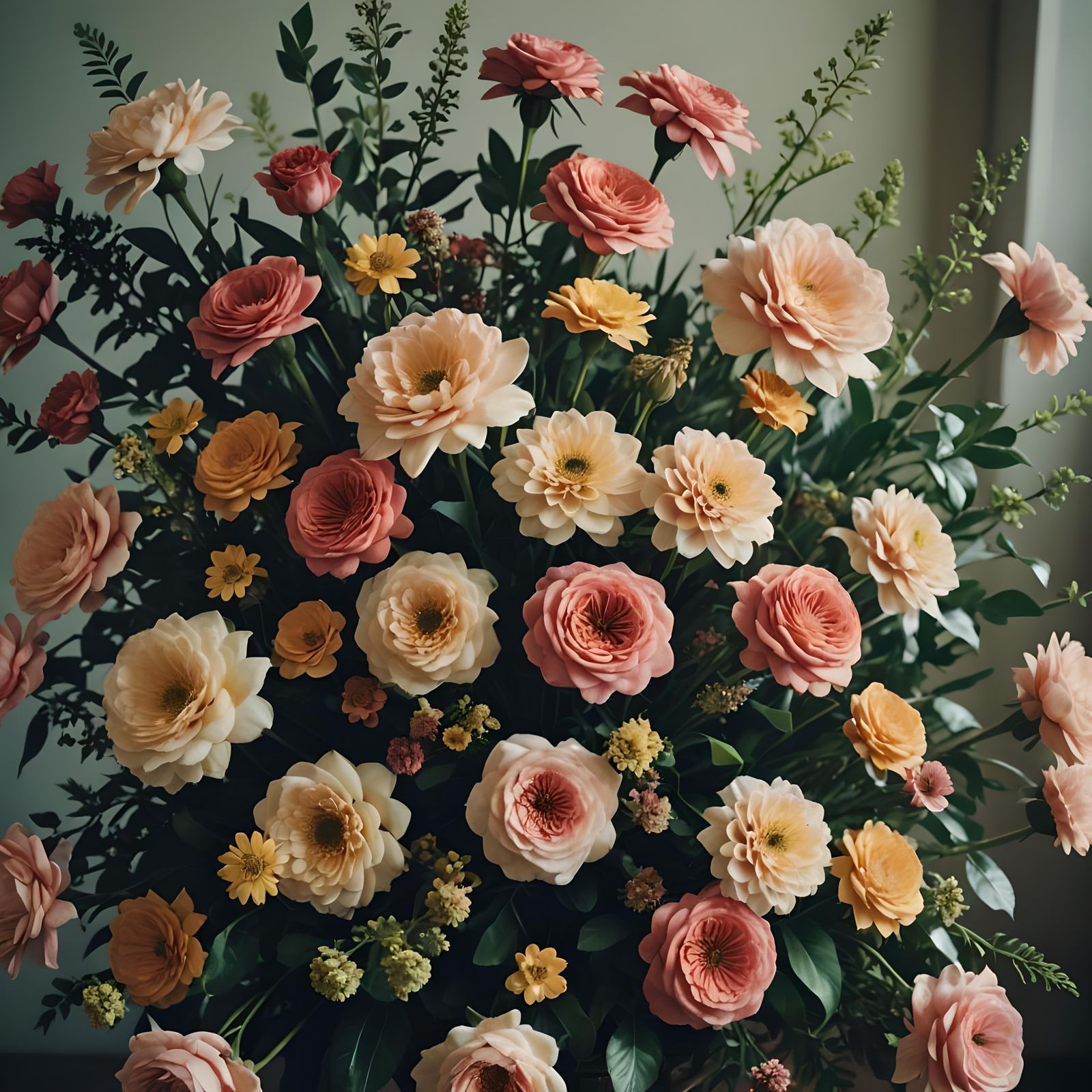 Dramatic Floral Arrangement in Cinematic Style