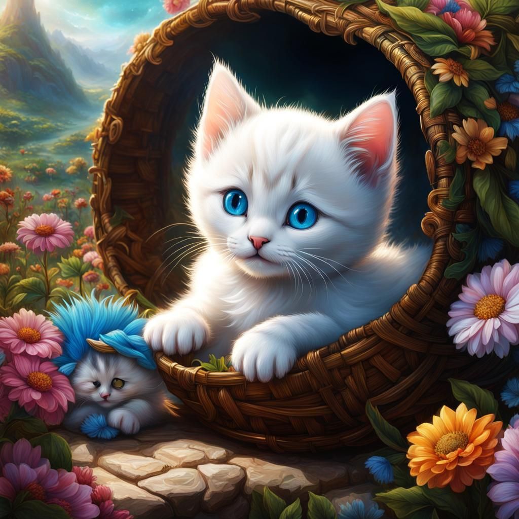 Colorful Kitten Postcard: Detailed Matte Painting