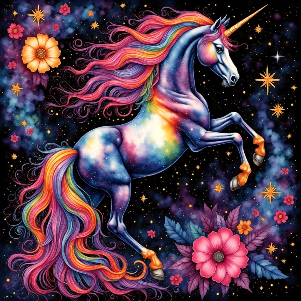 Vibrant Cosmic Unicorn in Swirling Galaxy