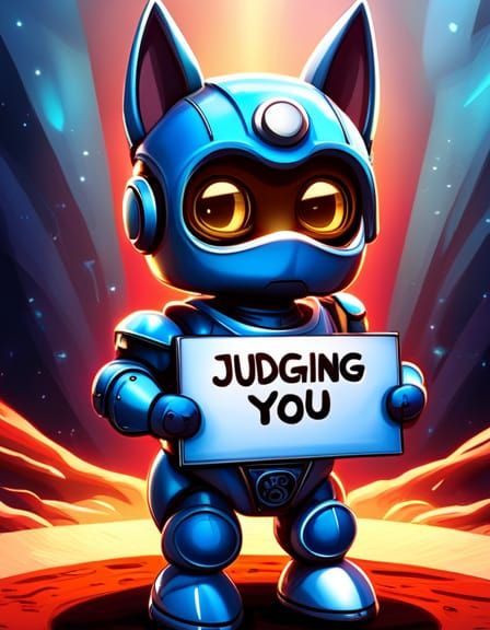 Cute Robot Cat Judging You: Hyperrealistic Chibi Art