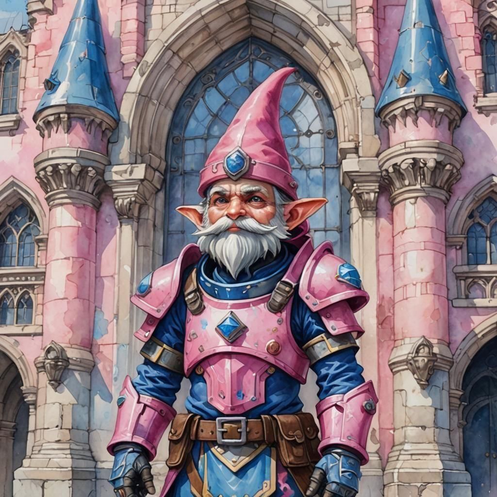 Gnome in Steampunk Armor Watercolor Portrait