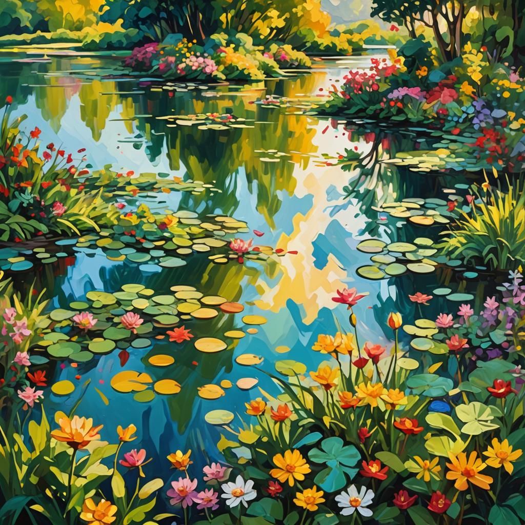 Prosperity Garden Lake in Abstract Expressionist Style