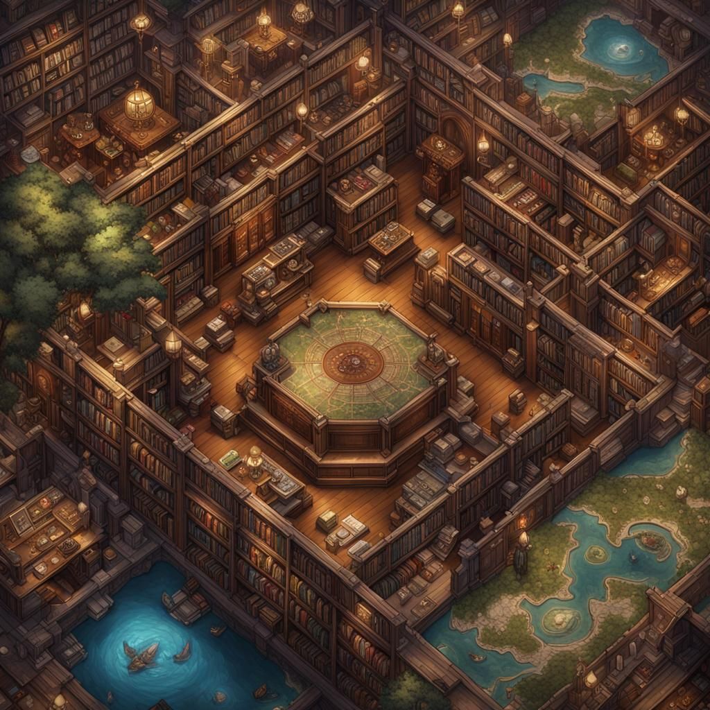 Fantasy Library Battlemap for Tabletop Gaming