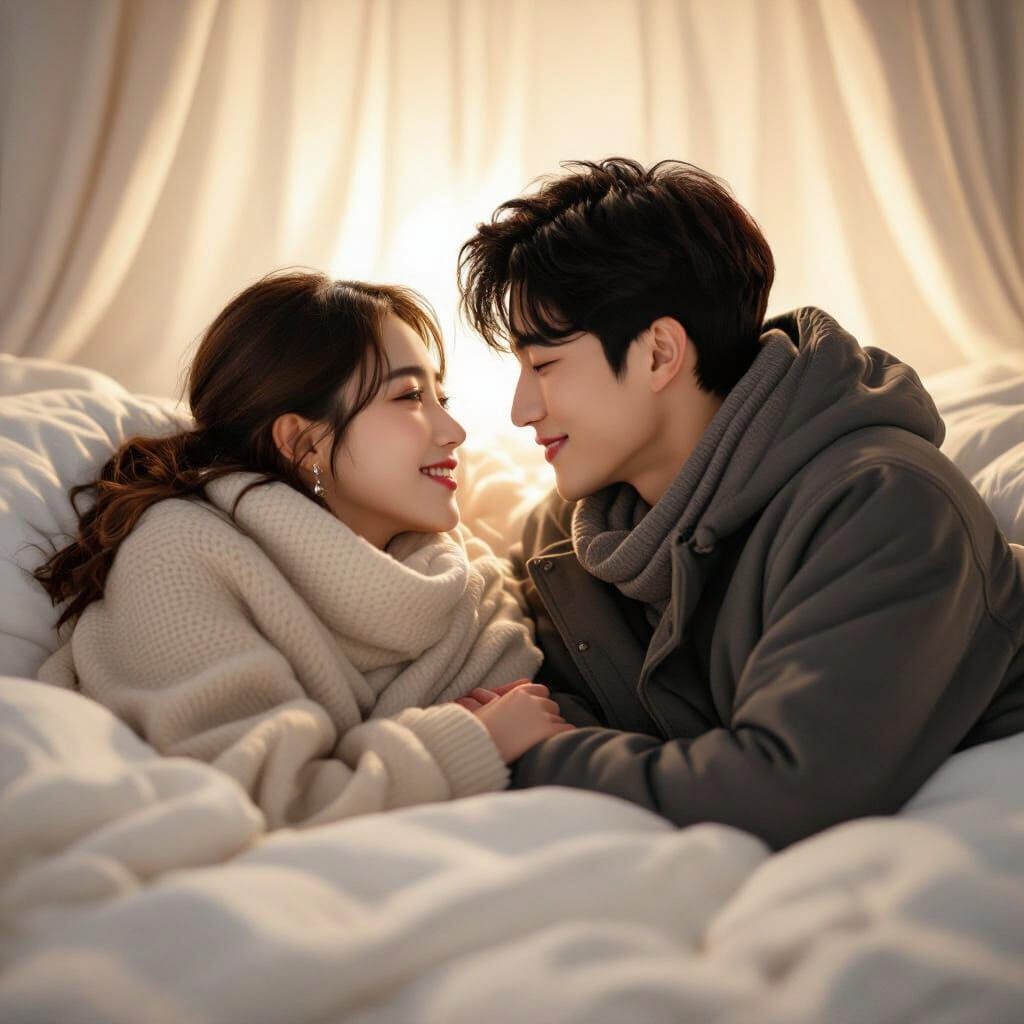 Korean Couple's Dreamy Almost-Kiss in Art Nouveau Style