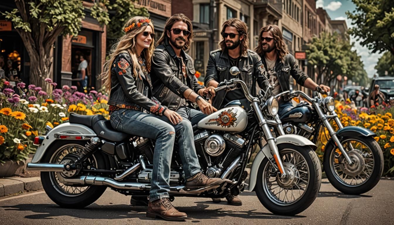 Harley-Davidson with Hippies and Flowers in HDR