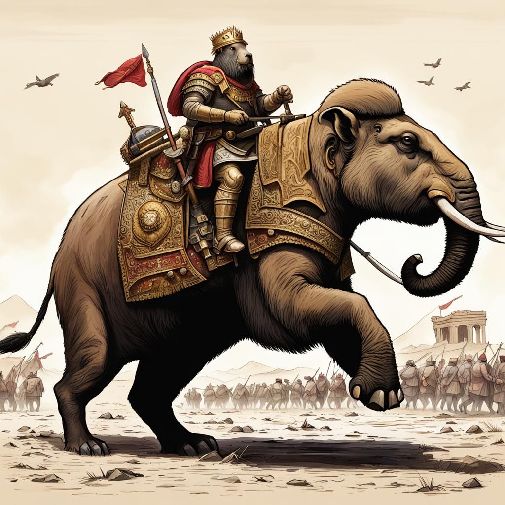Giant Capybara on War Elephant Battling Romans