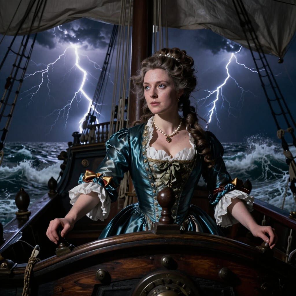 Noblewoman Navigates Stormy Seas in Baroque Style