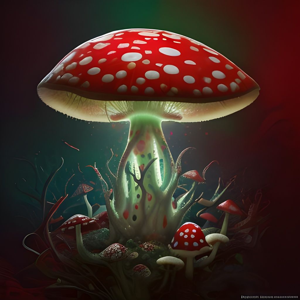 Hyperrealistic Amanita Mushroom Splash Art