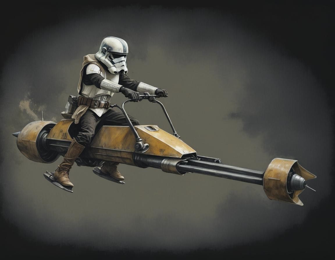 Star Wars Scout on Speeder: Minimalist Watercolor Sketch