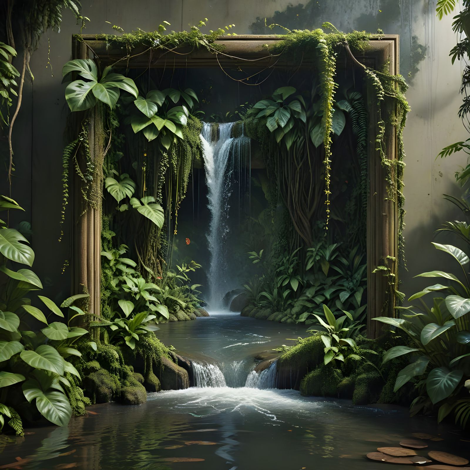 Surreal Jungle Scene in a Broken Frame