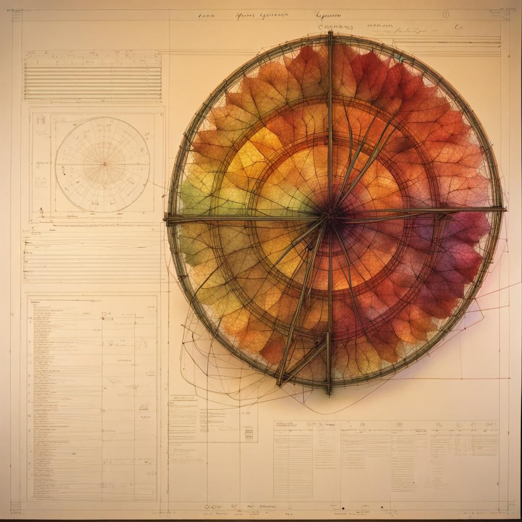 Autumnal Equinox Wireframe in Colored Technical Drawing