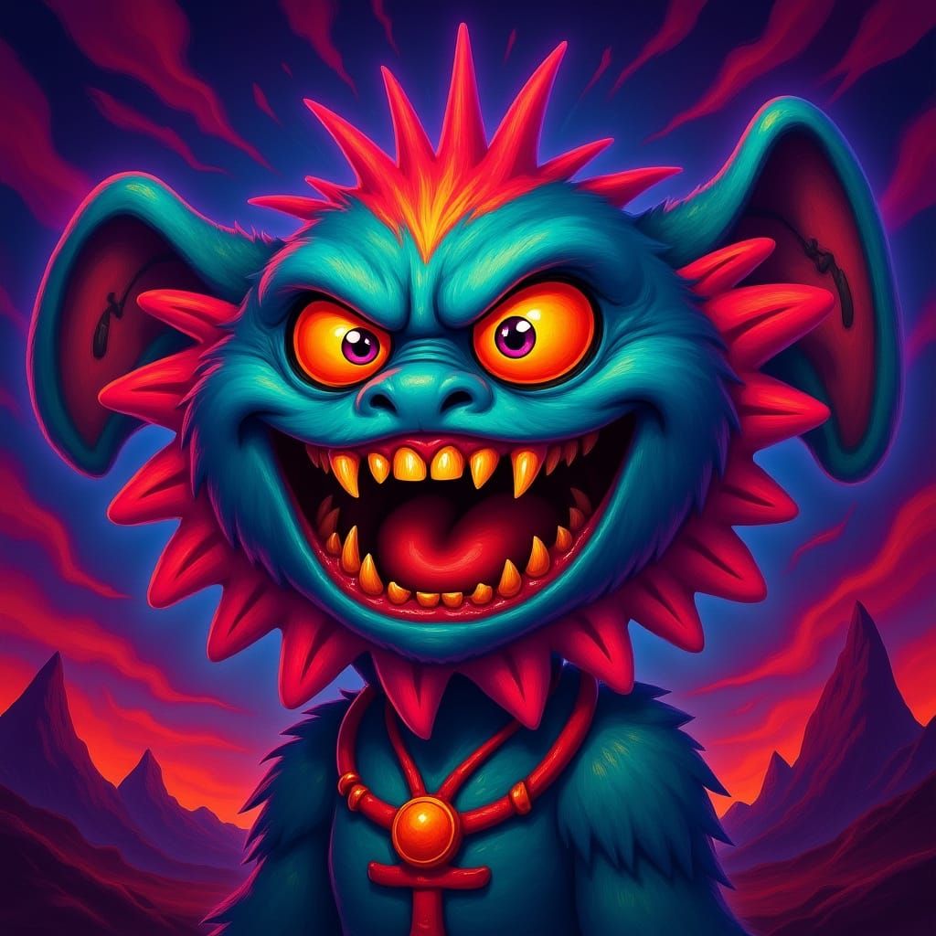 Colorful Fantasy Monster Illustration with Big Teeth