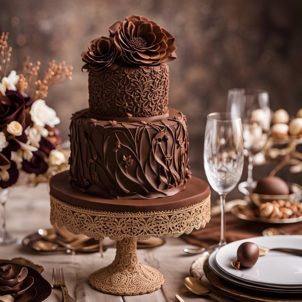 Exquisite Chocolate Cake with Intricate Decorations